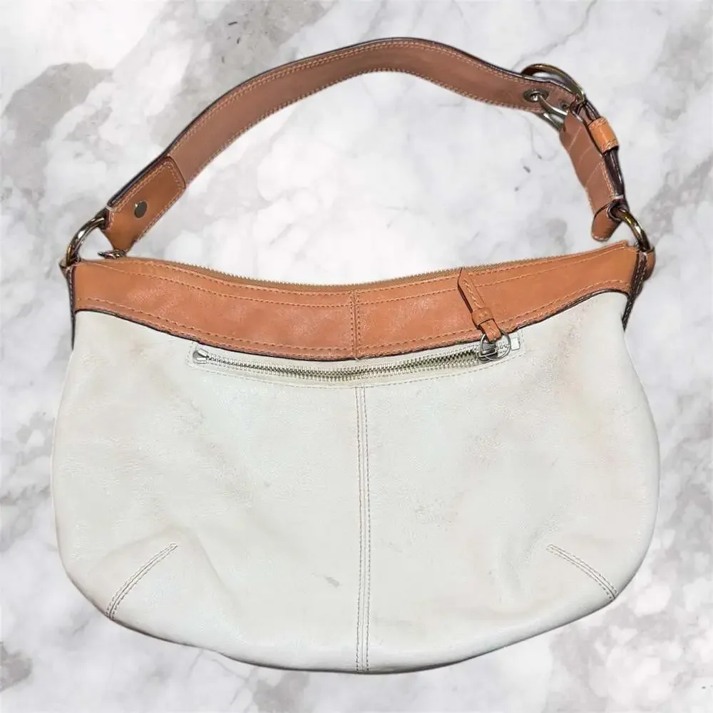 Coach Leather Hobo Shoulder Bag Ivory Cream Tan Trim F13730 Womens Purse - Picture 4 of 8